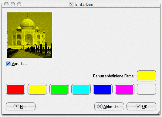 Eigenschaften für das Filter Einfärben